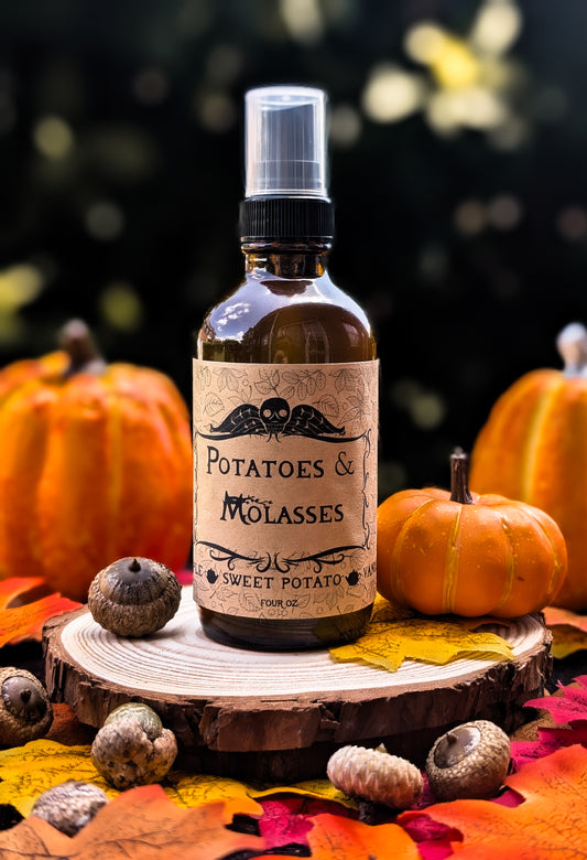 “Potatoes & Molasses room and linen spray with maple, cinnamon, and vanilla scent, Over the Garden Wall inspired.”