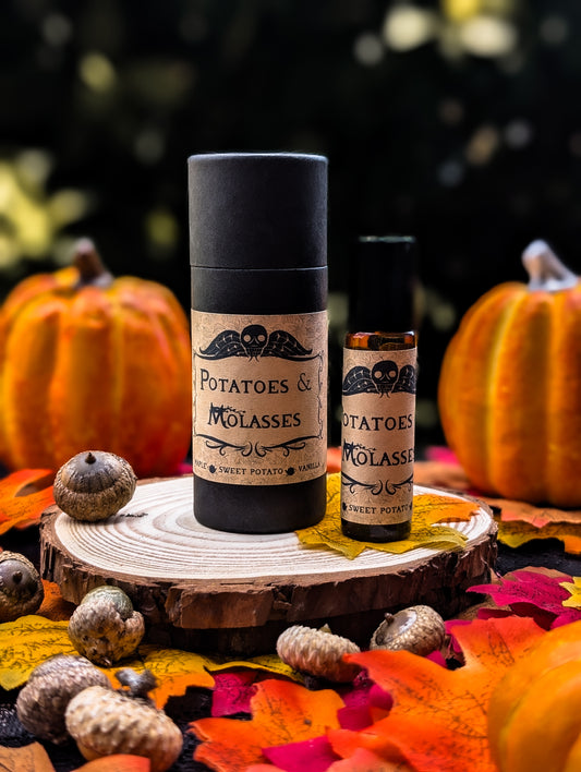 “Potatoes & Molasses perfume oil roller with maple, cinnamon, and vanilla fragrance, Over the Garden Wall inspired.”