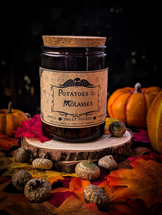 Potatoes & Molasses candle inspired by Over the Garden Wall, sweet maple, sweet potato, and vanilla cream scent.