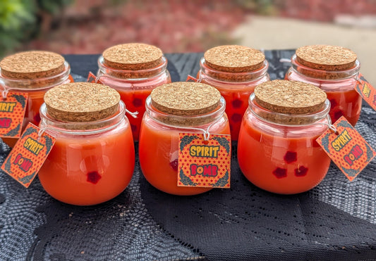 Spirit Bomb - Fragranced Candle - Sweet Lychee Jelly - Coconut Water Scent - Crimson Stars Decoration - Uplifting Energy Candle