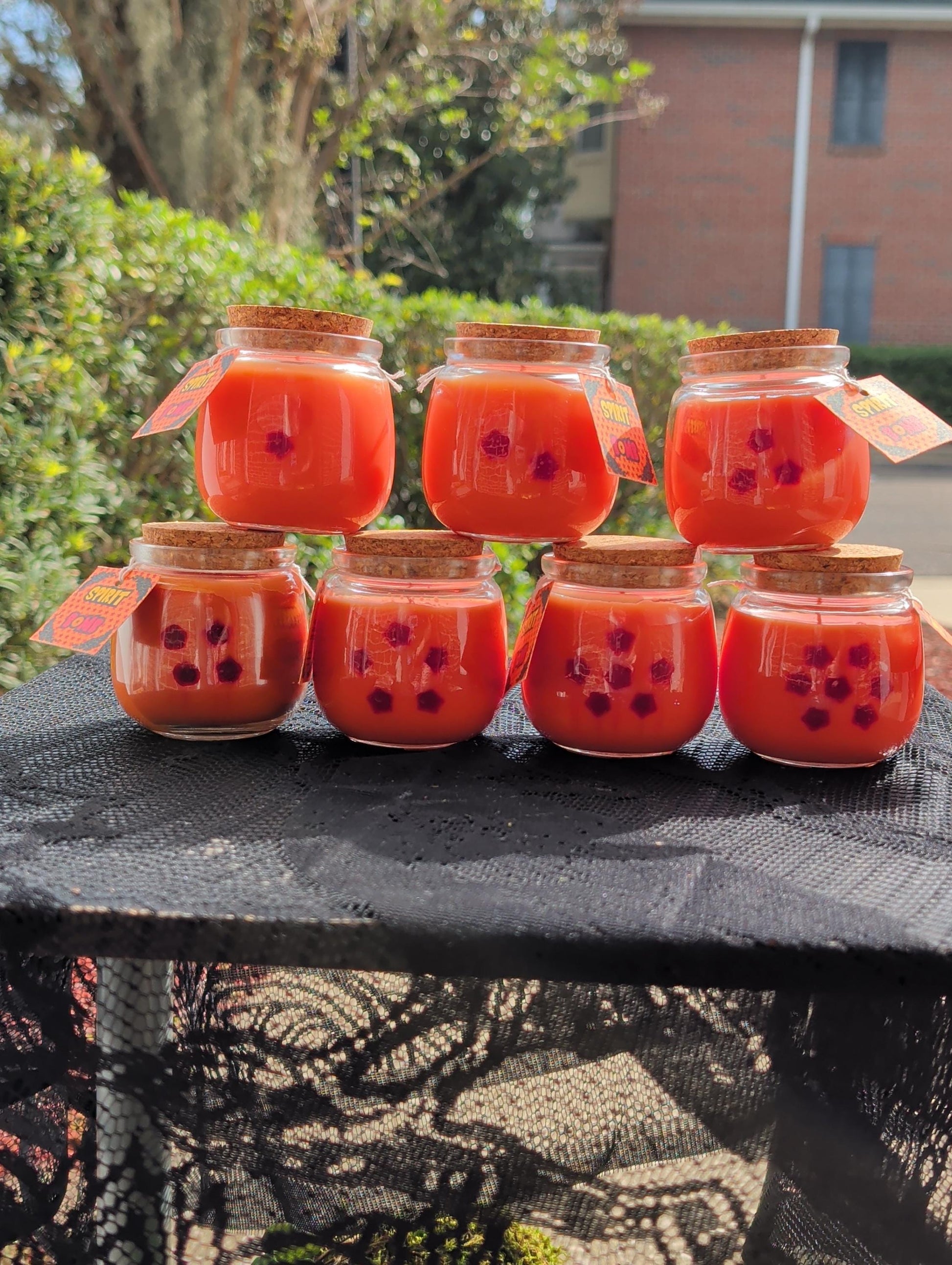 Spirit Bomb - Fragranced Candle - Sweet Lychee Jelly - Coconut Water Scent - Crimson Stars Decoration - Uplifting Energy Candle